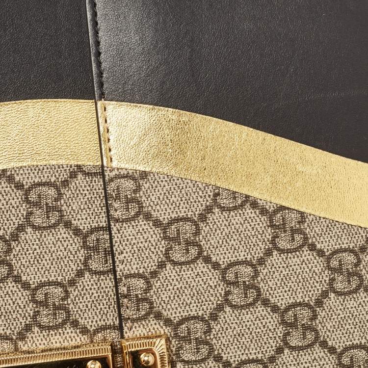 Pre Owned Gucci Tricolor GG Supreme Canvas and Leather Medium Padlock Shoulder Bag