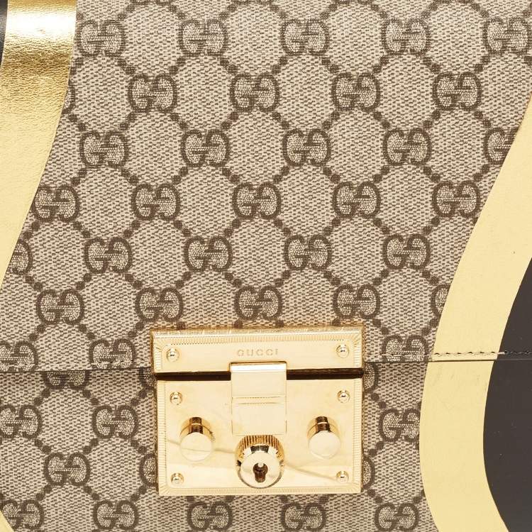 Pre Owned Gucci Tricolor GG Supreme Canvas and Leather Medium Padlock Shoulder Bag