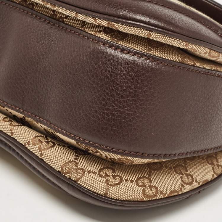 Pre Owned Gucci Beige/Brown GG Canvas and Leather Tassel New Bamboo Top Handle Bag
