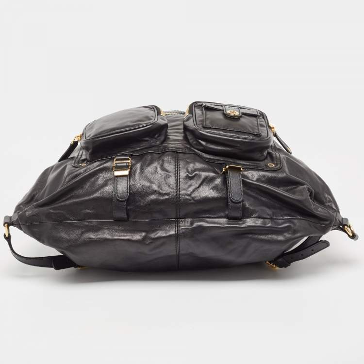 Pre Owned Gucci Black Leather Large Darwin Convertible Backpack