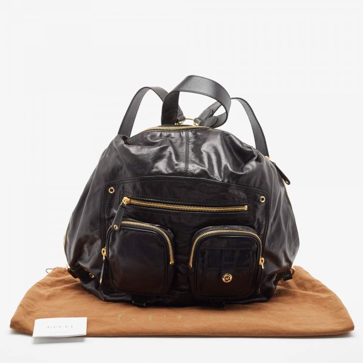 Pre Owned Gucci Black Leather Large Darwin Convertible Backpack