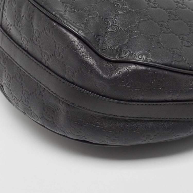Pre Owned Gucci Black Guccissima Leather Medium GG Twins Hobo