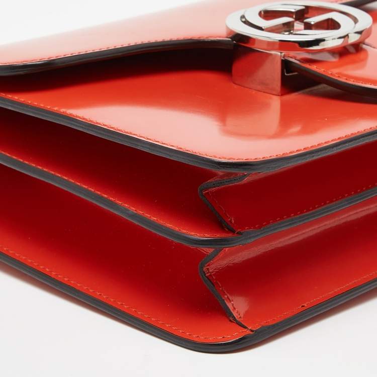Pre Owned Gucci Orange Patent Leather Small Interlocking G Crossbody Bag