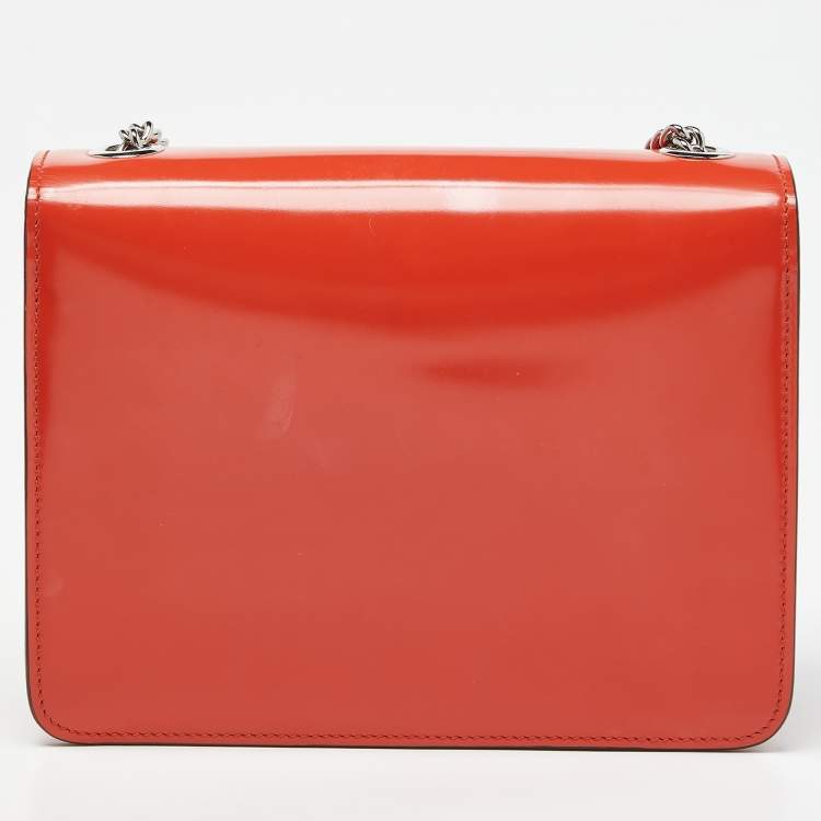Pre Owned Gucci Orange Patent Leather Small Interlocking G Crossbody Bag