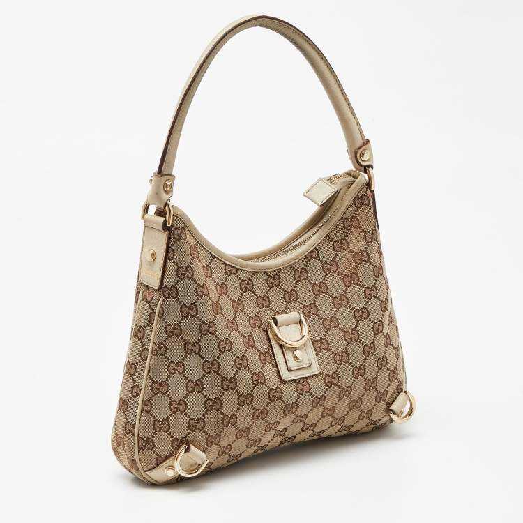 Pre Owned Gucci Beige/Cream GG Canvas and Leather Small Abbey D Ring Hobo 