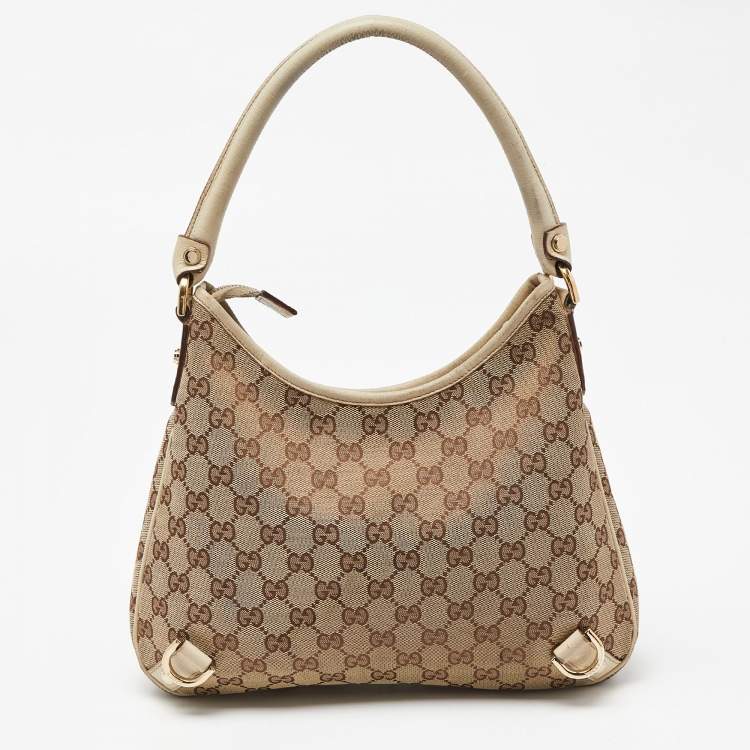 Pre Owned Gucci Beige/Cream GG Canvas and Leather Small Abbey D Ring Hobo 