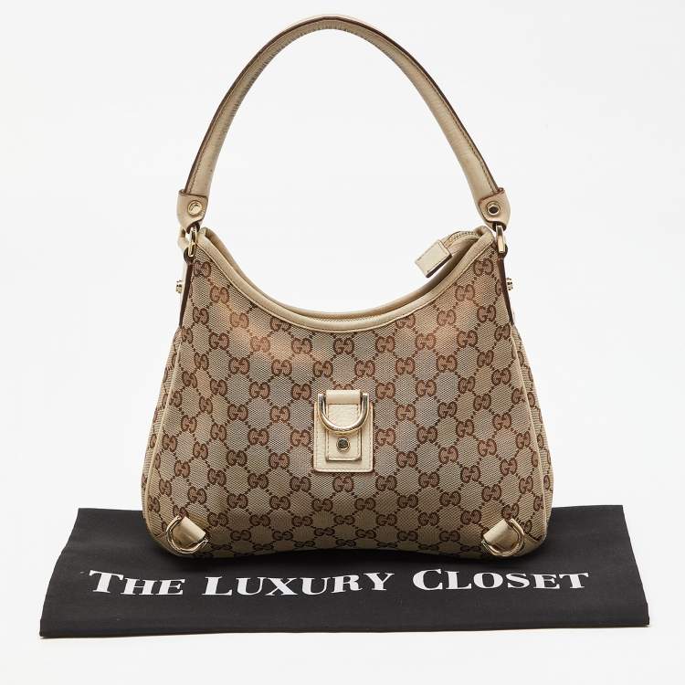 Pre Owned Gucci Beige/Cream GG Canvas and Leather Small Abbey D Ring Hobo 