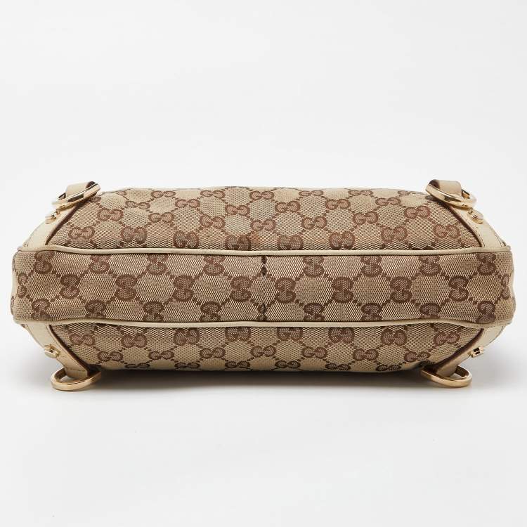 Pre Owned Gucci Beige/Cream GG Canvas and Leather Small Abbey D Ring Hobo 