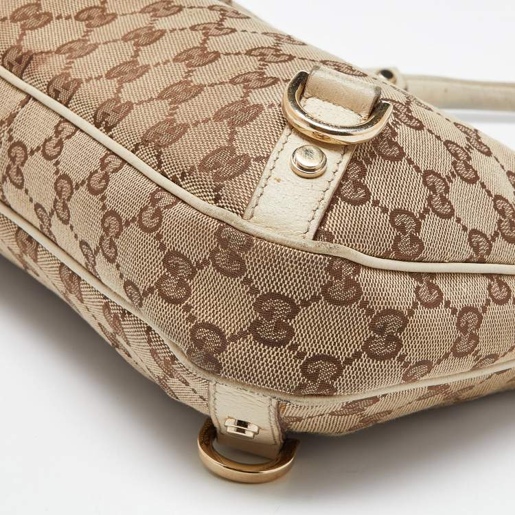 Pre Owned Gucci Beige/Cream GG Canvas and Leather Small Abbey D Ring Hobo 