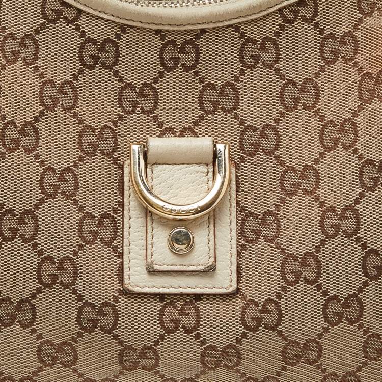 Pre Owned Gucci Beige/Cream GG Canvas and Leather Small Abbey D Ring Hobo 