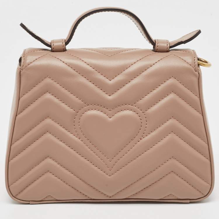 Pre Owned Gucci Beige Matelasse Leather Mini GG Marmont Top Handle Bag