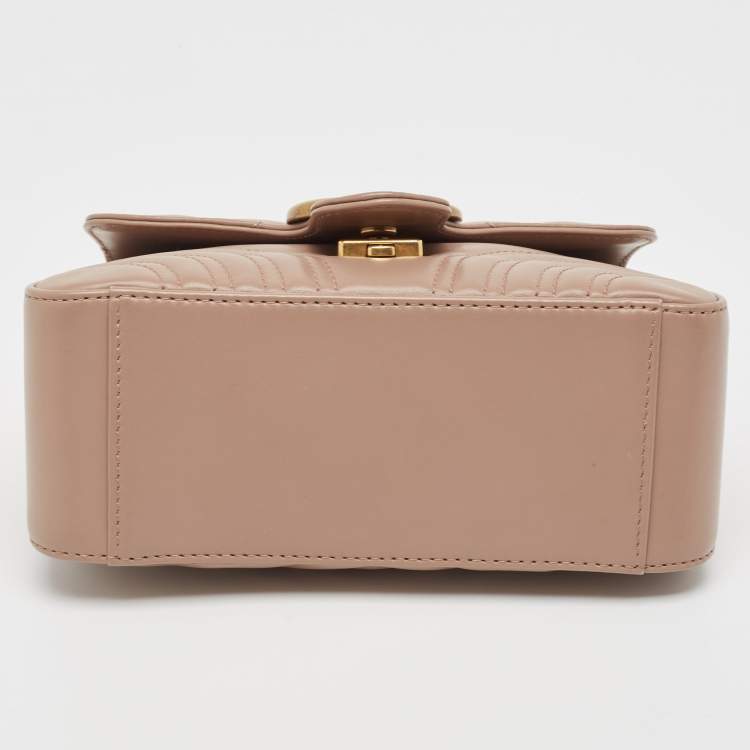Pre Owned Gucci Beige Matelasse Leather Mini GG Marmont Top Handle Bag
