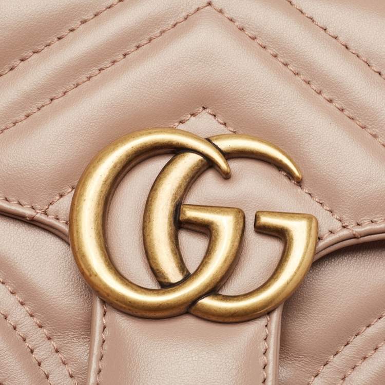 Pre Owned Gucci Beige Matelasse Leather Mini GG Marmont Top Handle Bag