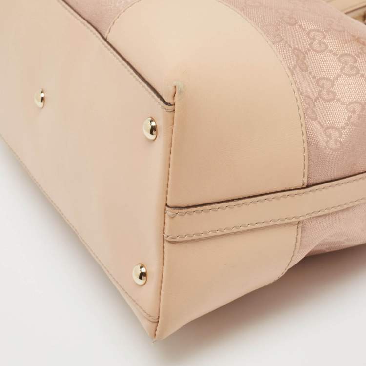 Pre Owned Gucci Beige/Metallic Pink GG Canvas and Leather Medium Lovely Hobo