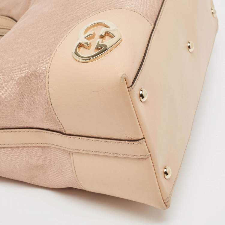 Pre Owned Gucci Beige/Metallic Pink GG Canvas and Leather Medium Lovely Hobo