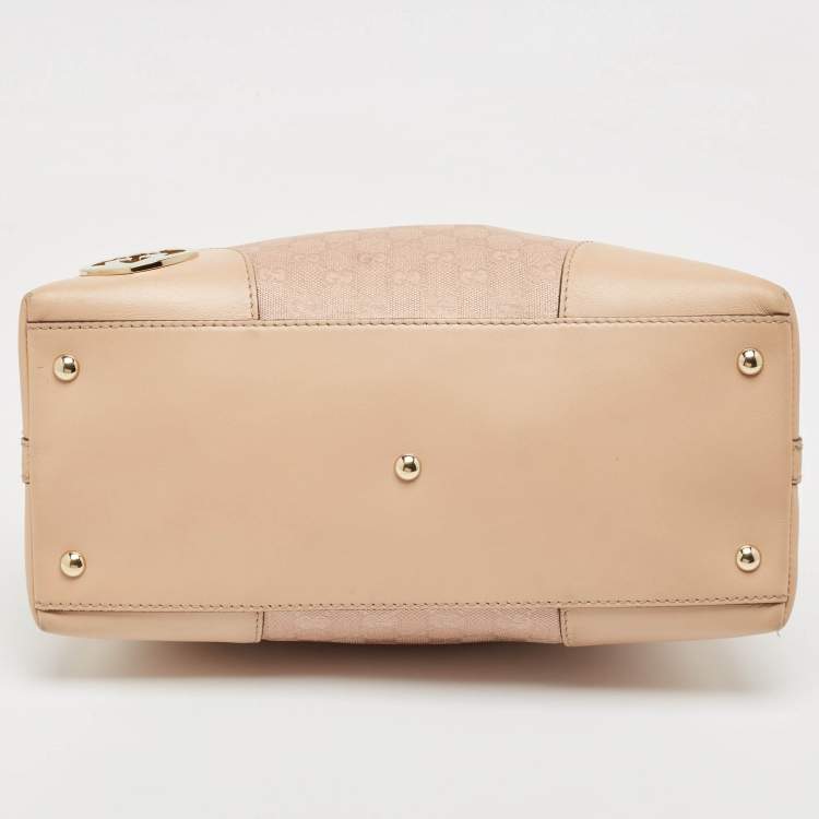 Pre Owned Gucci Beige/Metallic Pink GG Canvas and Leather Medium Lovely Hobo