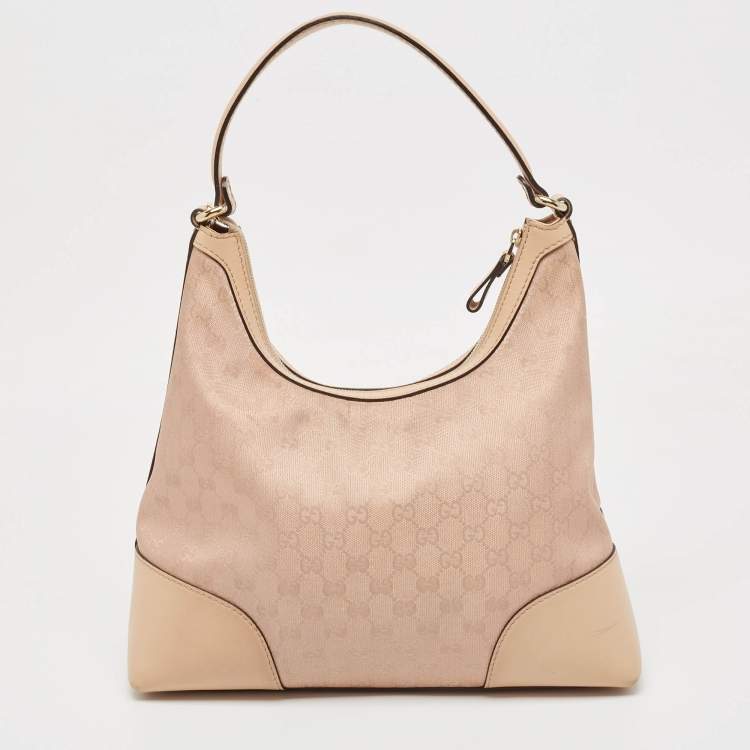 Pre Owned Gucci Beige/Metallic Pink GG Canvas and Leather Medium Lovely Hobo