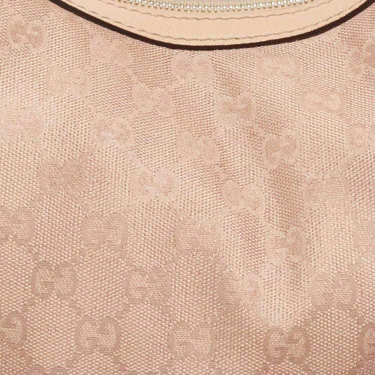 Pre Owned Gucci Beige/Metallic Pink GG Canvas and Leather Medium Lovely Hobo