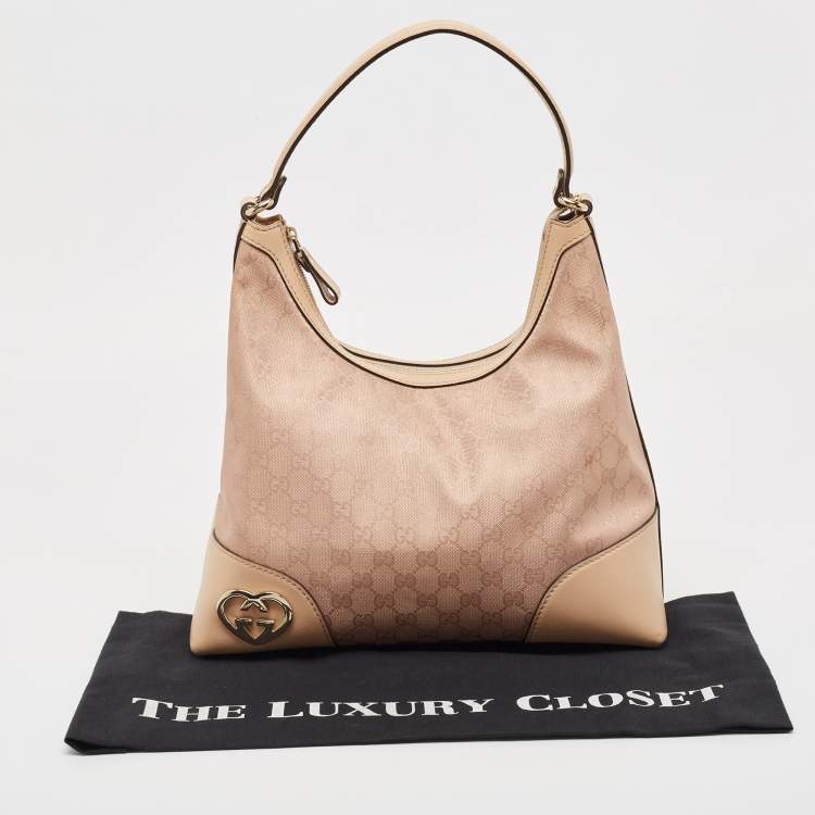 Pre Owned Gucci Beige/Metallic Pink GG Canvas and Leather Medium Lovely Hobo