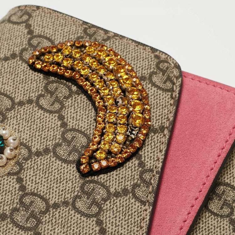 Pre Owned Gucci Beige GG Supreme Canvas and Suede Medium Dionysus Crystal Embellished Shoulder Bag