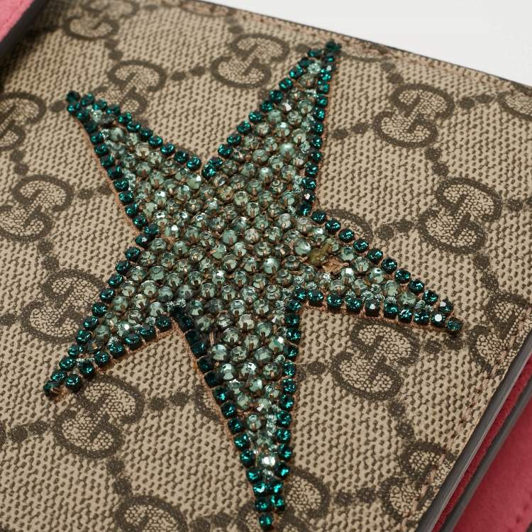 Pre Owned Gucci Beige GG Supreme Canvas and Suede Medium Dionysus Crystal Embellished Shoulder Bag