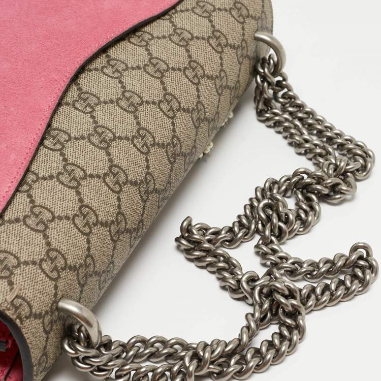 Pre Owned Gucci Beige GG Supreme Canvas and Suede Medium Dionysus Crystal Embellished Shoulder Bag