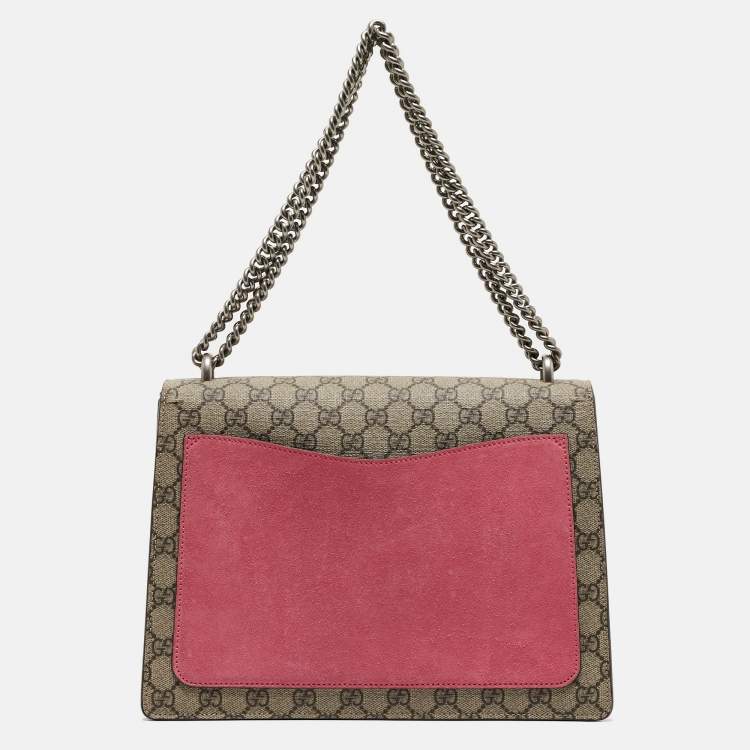 Pre Owned Gucci Beige GG Supreme Canvas and Suede Medium Dionysus Crystal Embellished Shoulder Bag