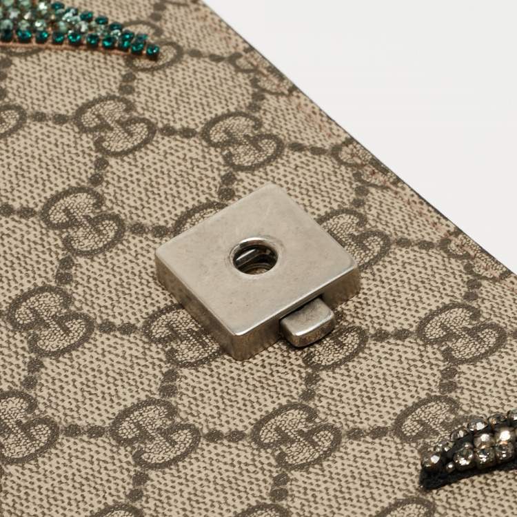 Pre Owned Gucci Beige GG Supreme Canvas and Suede Medium Dionysus Crystal Embellished Shoulder Bag