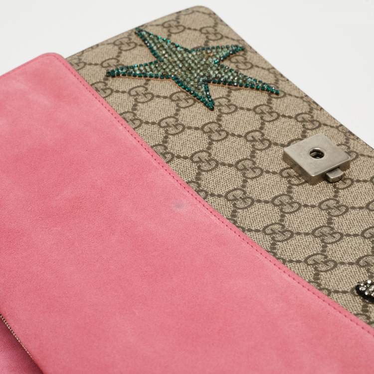 Pre Owned Gucci Beige GG Supreme Canvas and Suede Medium Dionysus Crystal Embellished Shoulder Bag