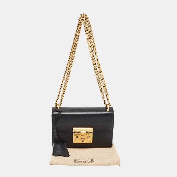 Pre Owned Gucci Black Leather Small Padlock Shoulder Bag