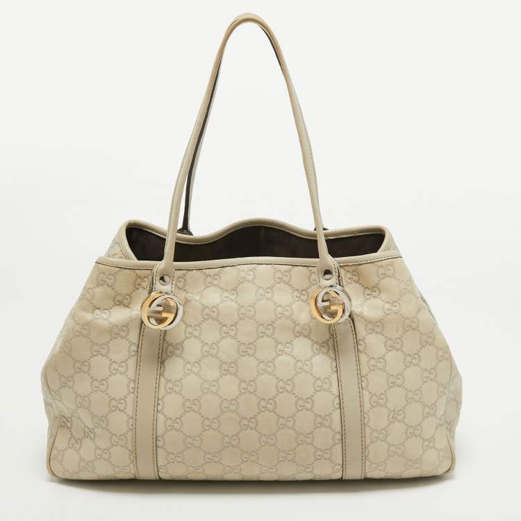 Pre Owned Gucci Beige Guccisima Leather Medium GG Twins Tote