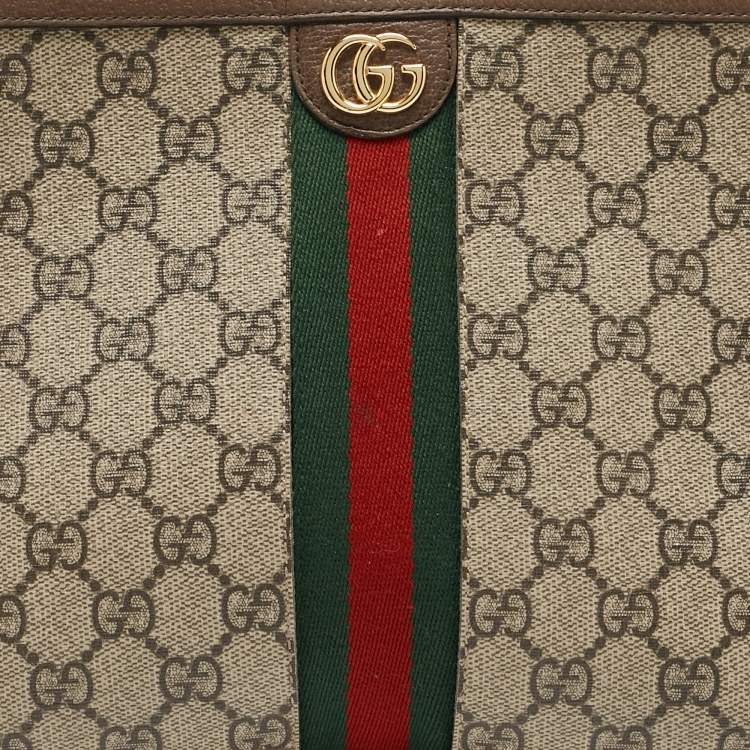 Pre Owned Gucci Brown/Beige GG Supreme and Leather Ophidia Pouch