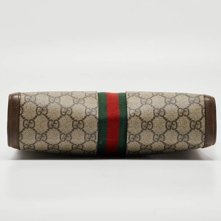Pre Owned Gucci Brown/Beige GG Supreme and Leather Ophidia Pouch