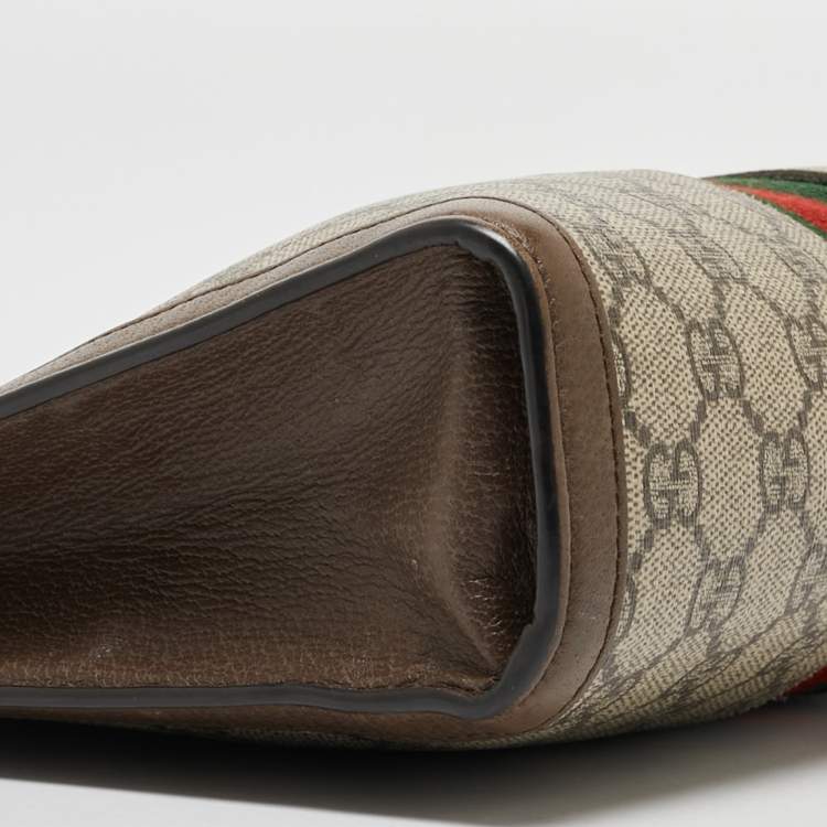 Pre Owned Gucci Brown/Beige GG Supreme and Leather Ophidia Pouch