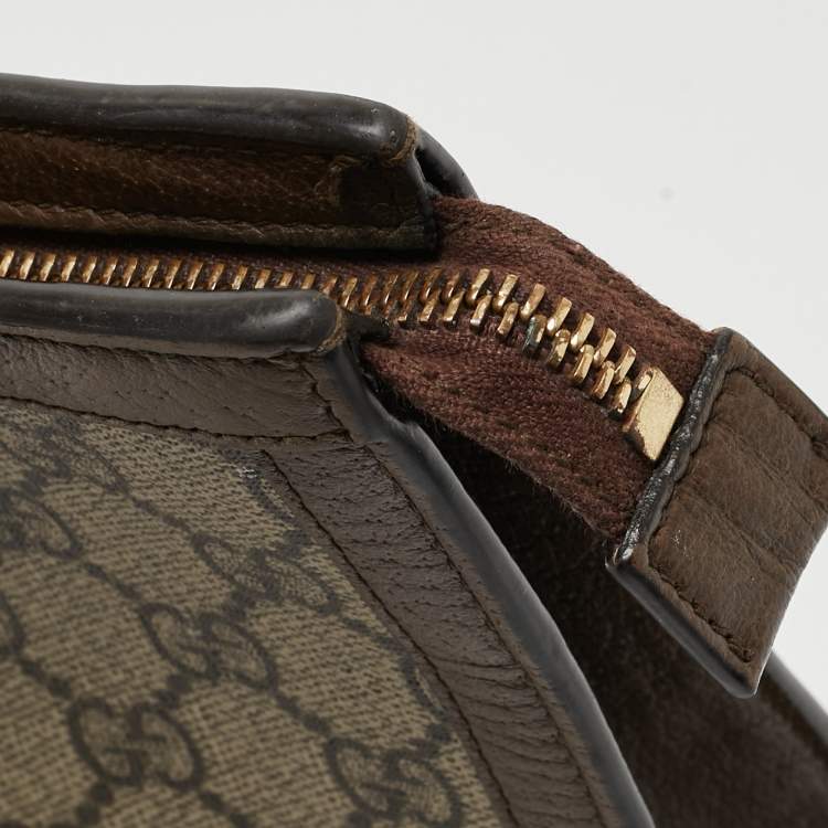 Pre Owned Gucci Brown/Beige GG Supreme and Leather Ophidia Pouch