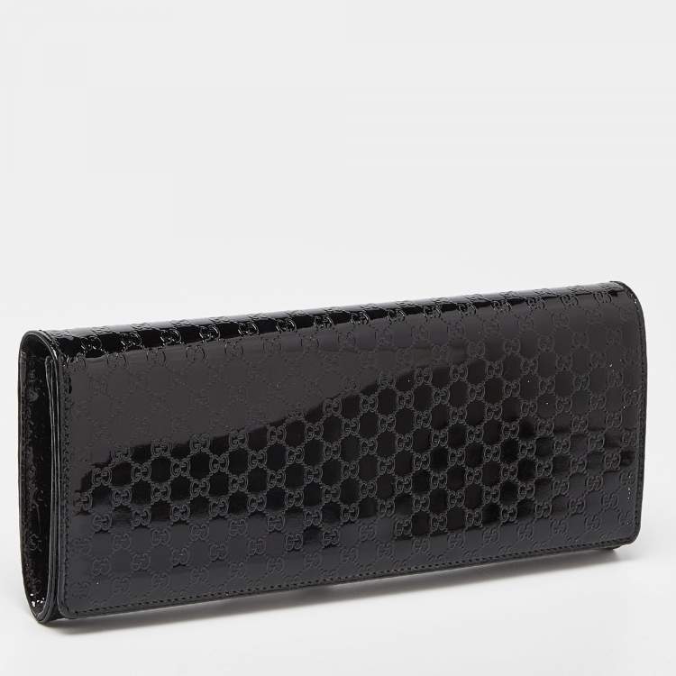 Pre Owned Gucci Black Microguccissima Patent Leather Small Broadway Clutch