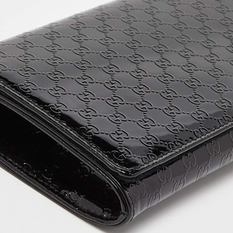 Pre Owned Gucci Black Microguccissima Patent Leather Small Broadway Clutch