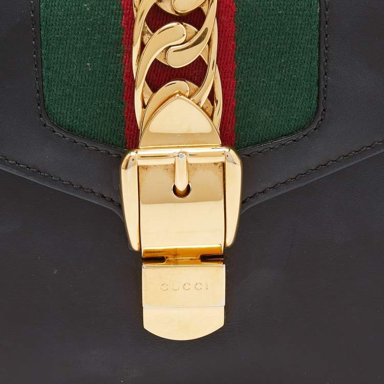 Pre Owned Gucci Black Leather Mini Sylvie Top Handle Bag