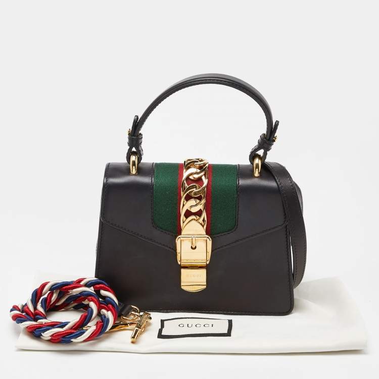 Pre Owned Gucci Black Leather Mini Sylvie Top Handle Bag