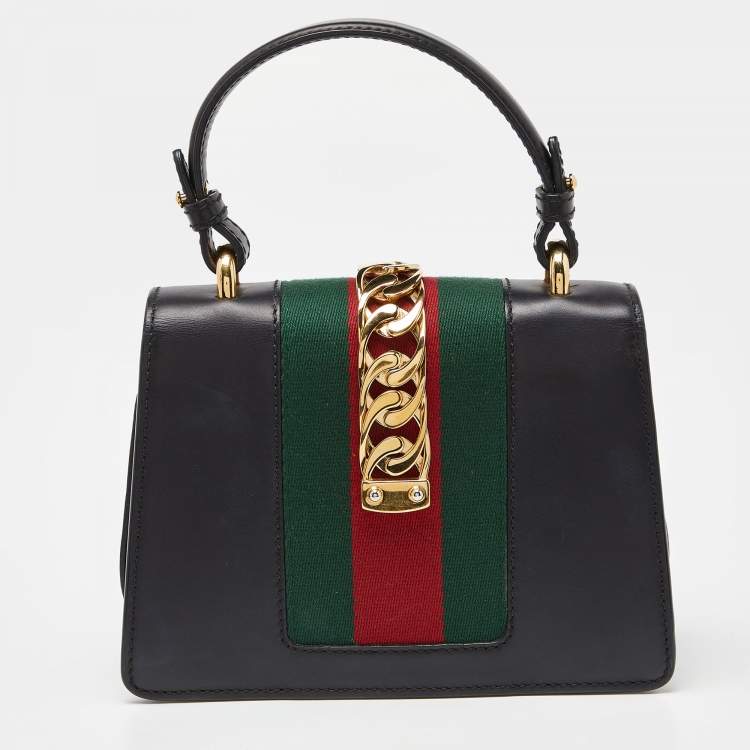 Pre Owned Gucci Black Leather Mini Sylvie Top Handle Bag