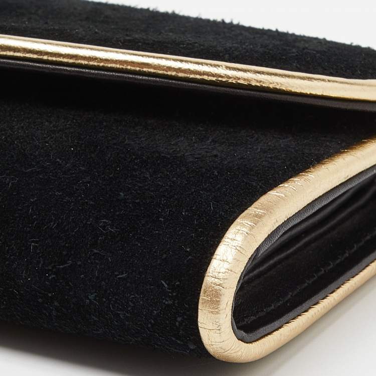 Pre Owned Gucci Black/Gold Suede Bamboo Wristlet Clutch 