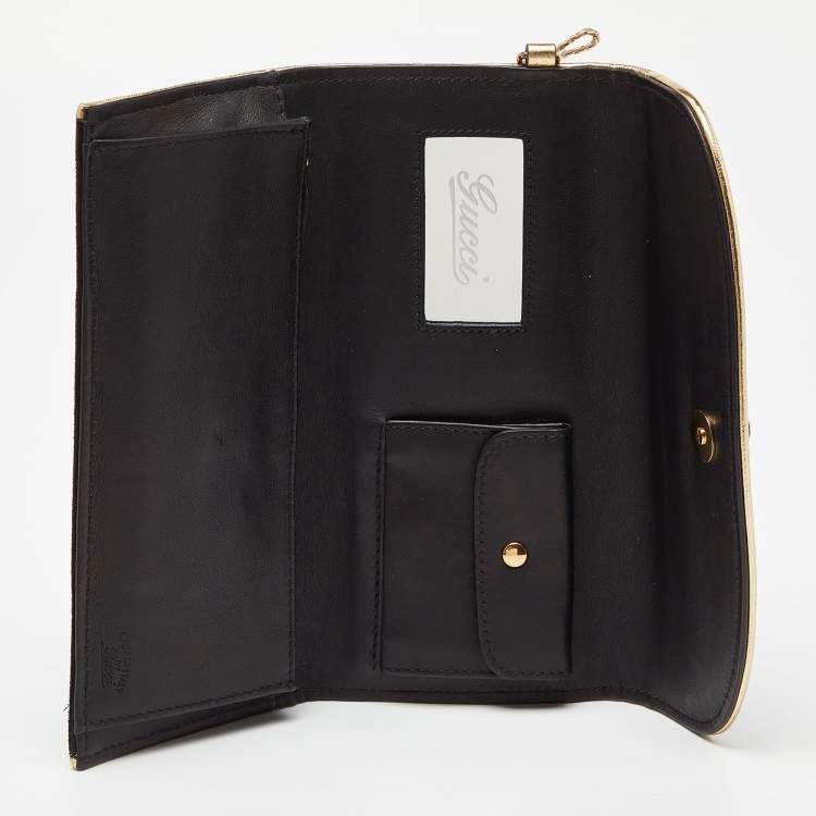 Pre Owned Gucci Black/Gold Suede Bamboo Wristlet Clutch 