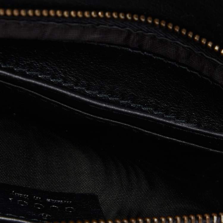 Pre Owned Gucci Black/Gold Suede Bamboo Wristlet Clutch 