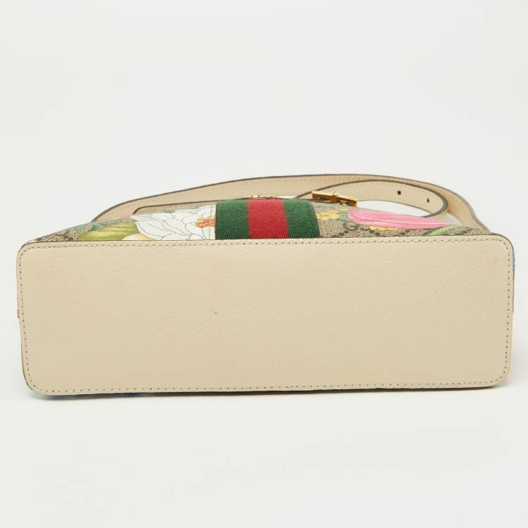 Pre Owned Gucci Off White/Beige Floral GG Supreme Canvas Small Ophidia Shoulder Bag