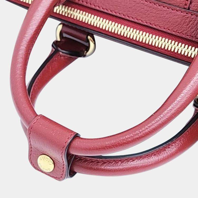 Pre Owned Gucci Red Leather Medium Savoy Duffle Bag 