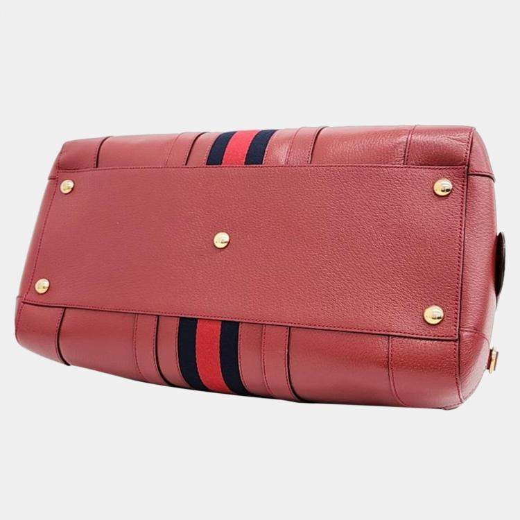 Pre Owned Gucci Red Leather Medium Savoy Duffle Bag 