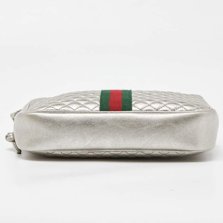 Pre Owned Gucci Silver Quilted Leather Small Trapuntata Shoulder Bag