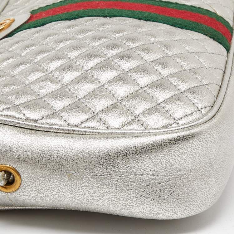 Pre Owned Gucci Silver Quilted Leather Small Trapuntata Shoulder Bag