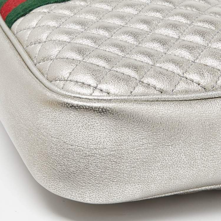 Pre Owned Gucci Silver Quilted Leather Small Trapuntata Shoulder Bag
