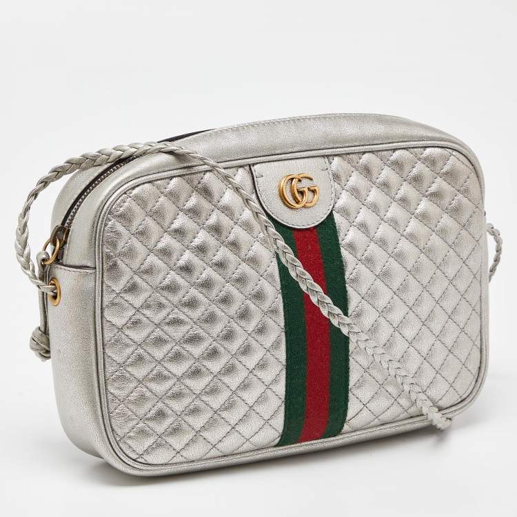 Pre Owned Gucci Silver Quilted Leather Small Trapuntata Shoulder Bag